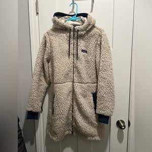 Patagonia Dusty Mesa Fleece Parka in Natural w/ Smolder Blue